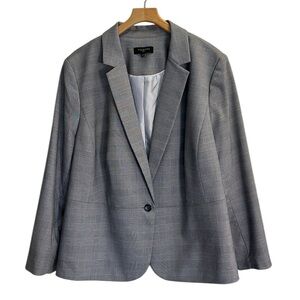 New Talbots Plus Glen Plaid Blazer Navy/White Lined One Button Jacket Office 24W